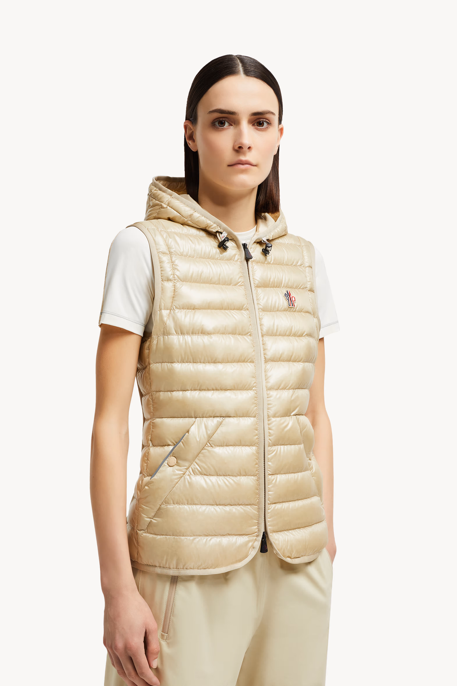 Plumífero corto con capucha 2 en 1 Karura Mujer Beige Arena Moncler 3